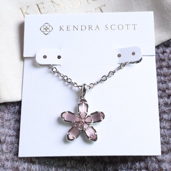 New. Kendra Scott Kyla Silver Pink Cat's Eye Glass Necklace - Picture 1 of 2